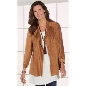 Soft Surroundings Sz S Brown Faux Suede Jacket Cinch Waist Womens
